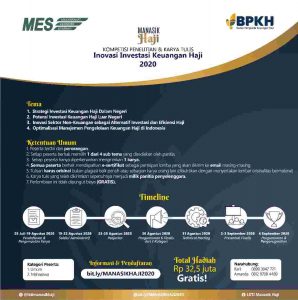 MASYARAKAT EKONOMI SYARIAH (MES) BEKERJA-SAMA DENGAN BADAN PENGELOLA KEUANGAN HAJI (BPKH) MENYELENGGARAKAN KOMPETISI PENELITIAN DAN KARYA TULIS INOVASI INVESTASI KEUANGAN HAJI TAHUN 2020