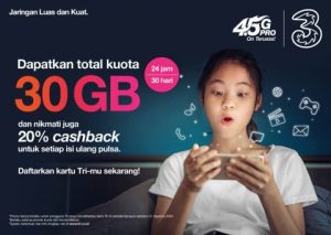 3 Indonesia Berikan Kuota 30GB Dukung Pembelajaran Jarak Jauh