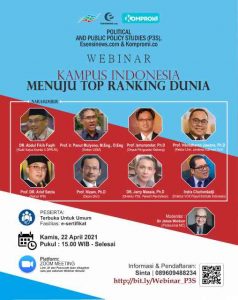 Bedah Kampus Indonesia Masuk Top Rangking Dunia, Sejumlah Pakar Tampil dalam Webinar P3S