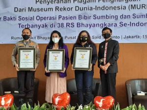 Baksos Operasi Bibir Sumbing dan Sumbing Langit-Langit Pusdokkes Polri, PERAPI dan Yayasan Smile Train Indonesia Masuk MURI