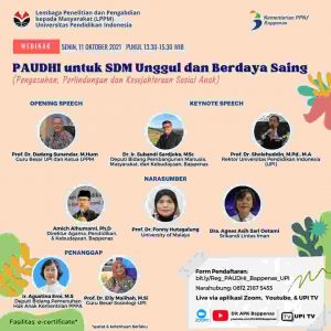 Direktorat Agama, Pendidikan, dan Kebudayaan Kementerian PPN/Bappenas dan LPPM UPI Gelar Webinar  “Pengembangan Anak Usia Dini Holistik Integratif untuk SDM Unggul dan Berdaya Saing (Pengasuhan, Pelindungan dan Kesejahteraan Sosial Anak)”